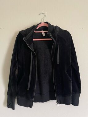 Athleta Black Zip Up Hoodie Thumb Hole Cuffs Fleece Lined Jacket Women’s Small